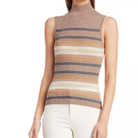 $365 Theory Regal Stripe Ribbed Turtle Neck Sleeveless Top New - Picture 5 of 9